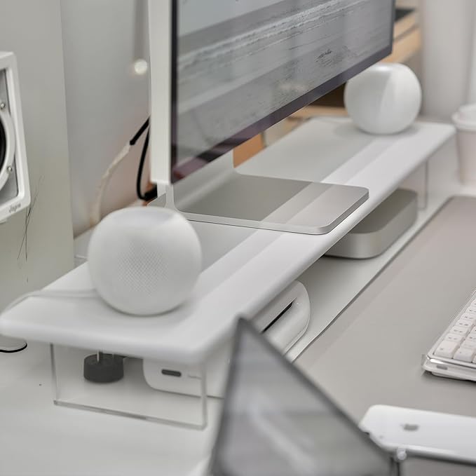 ROCDEER Bamboo Monitor Stand Riser with Acrylic Legs for Desk, 31.5 Inches Desktop Shelf Supports for PC Computer Monitor, Laptops, Printer, Speakers (White)