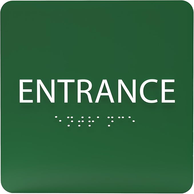 ADA CENTRAL SIGNS - 6" X6" Entrance Sign - ADA Compliant Tactile Graphics Grade 2 Braille Text Acrylic Wall Sign - Entry, Way in, Access Signs for Office, Hotel, Schools, Apartment, and Restaurants