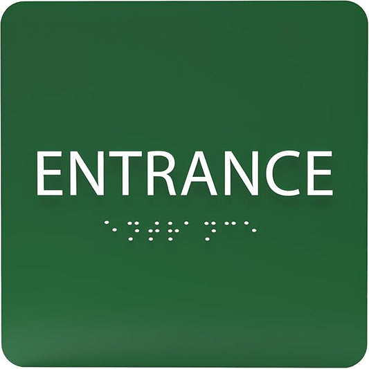 ADA CENTRAL SIGNS - 6" X6" Entrance Sign - ADA Compliant Tactile Graphics Grade 2 Braille Text Acrylic Wall Sign - Entry, Way in, Access Signs for Office, Hotel, Schools, Apartment, and Restaurants