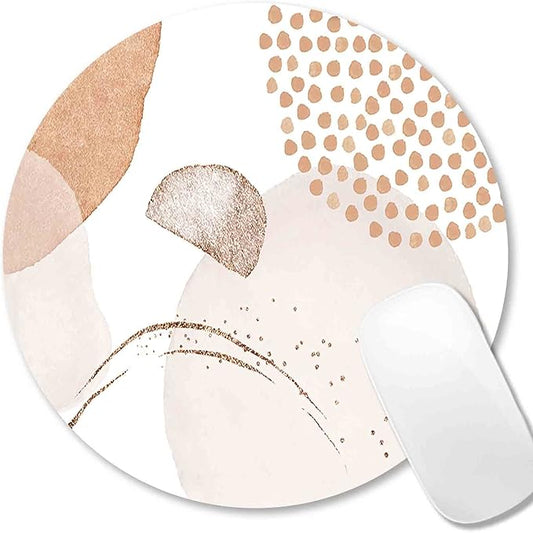IMAYONDIA Round Abstract Mouse Pad, Pink Beige Gold MousePad Small, Circular Luxury Mouse Pad for Wireless Mouse, Non-Slip Rubber Base Mousepad for Laptop Computer Travel Women Kids,Pastel Cute Design