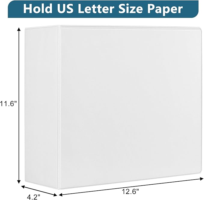 CIXILDTS 4-Inch 3 Ring Binder, Standard 4" Slant-D Ring Binder Fit Letter Size Paper, Presentation View Binders, White, 2-Pack