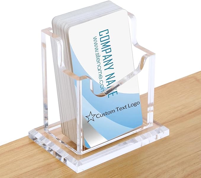 HJX Custom Business Card Holder Desk-Personalized Engraved Wooden Business Card Case Holder, Customized Name Logo Business Card Display Gifts for Men Women (Acrylic-Vertical)