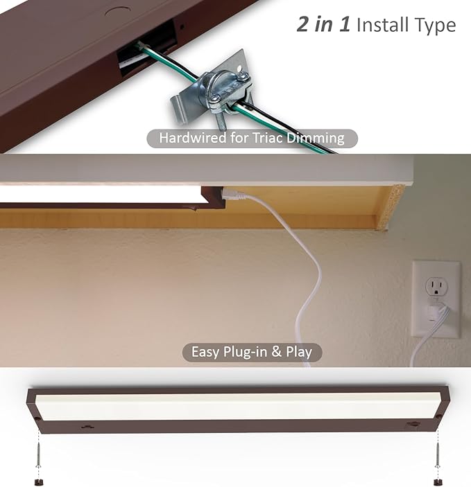 Leetdud LED Under Cabinet Lighting Hardwired or Plug in, 32 Inch 16W, Dimmable 5 Color 2700K/3000K/3500K/4000K/5000K, Linkable Eyes Care Design Counter Lights for Kitchen, Sink, ETL Listed, Bronze