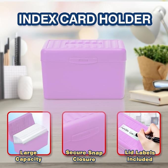 H4D 3x5 Index Card Holder with 100 Heavyweight Ruled Index Cards and 25 Plastic Dividers, Light Purple