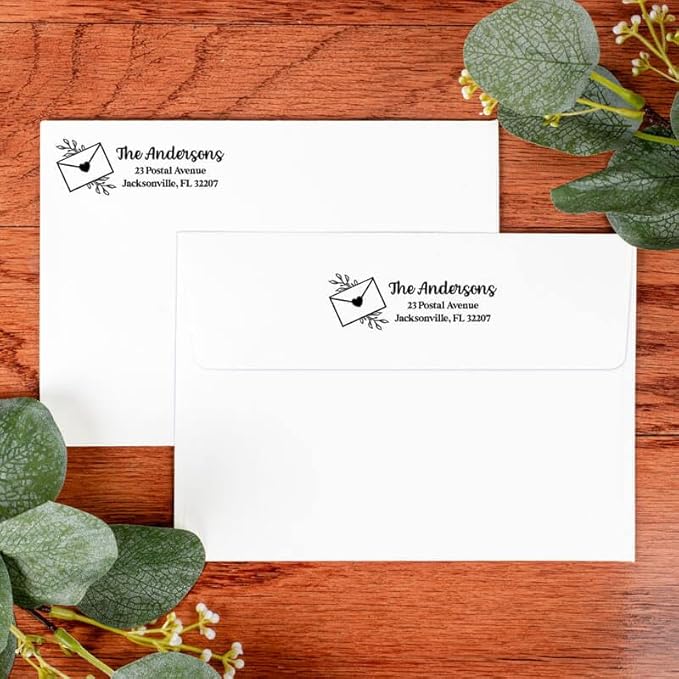 Custom Floral Address Stamp | Choose from 12 Designs | Multiple Ink Color Options | Envelope Return Address Stamp for Couple or Family (Design 3, Large)