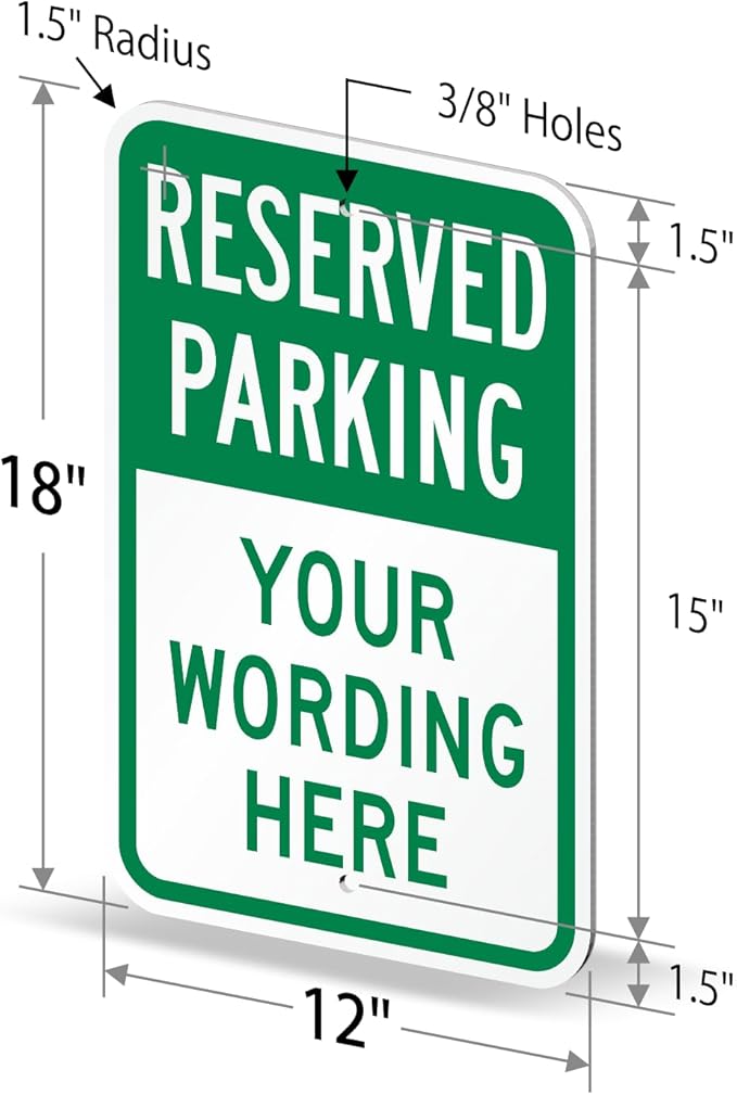 SmartSign 18 x 12 inch “Reserved Parking” Custom Metal Sign - Add Text, 63 mil Aluminum, 3M Laminated Engineer Grade Reflective Material, Green and White, Made in USA