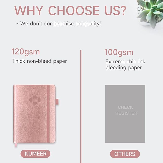 KUMEER Check Register – Elegant Check Registers for Personal Checkbook with Check & Transaction Registers, Hardcover Checkbook Log 5.2x7.6" (Rose Gold)