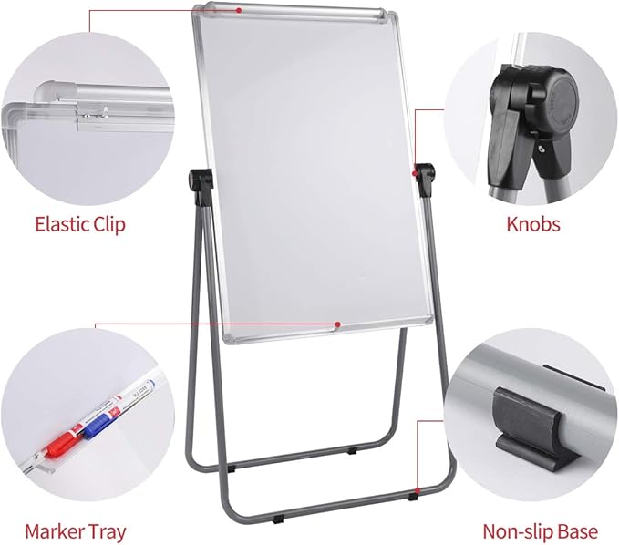 Dry Erase Board with Stand, Double Sided Magnetic Whiteboard, 24 x 36 Portable Height Adjustable White Board with Aluminium Frame