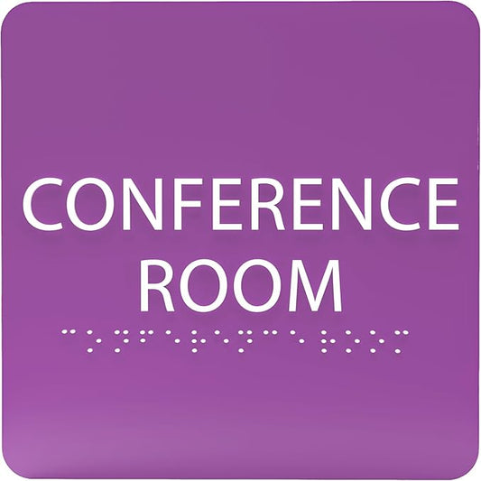 ADA CENTRAL SIGNS - 6" X6" Conference Room Sign- ADA Compliant Tactile Graphics Grade 2 Braille Text Acrylic Wall Signs - Authorized Personnel Only, Meeting Privacy Door Sign for Schools, and Offices