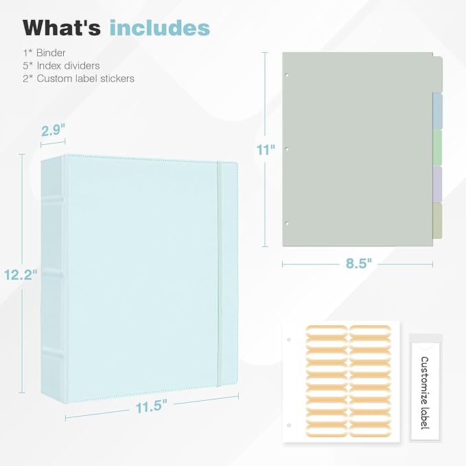 Ospelelf Vintage Hardcover 3 Ring 2 inch Leather Binder, Professional Binders Organizer Suitable for Letter Size Documents, Binder Dividers with Tabs, Blue
