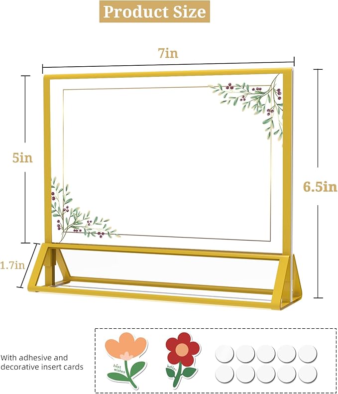 PPH-Sisy Clear Acrylic Sign Holder 7x 5 Horizontal Double Sided Gold Frame Flyer Holder for Wedding Table Number Menu Holder (6pcs)