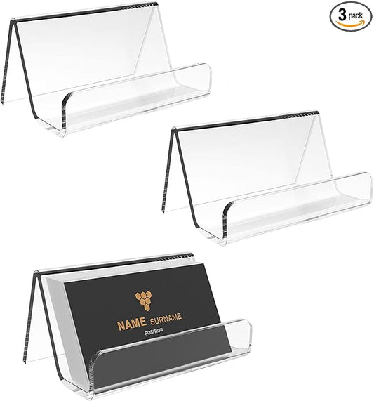 EMOMAS Acrylic Business Card Holder for Desk, Business Card Stand Desktop Business Card Holders for Exhibition，Office Acrylic Business Card Stand Display ，Capacity: 50 Cards （3 Pack）…
