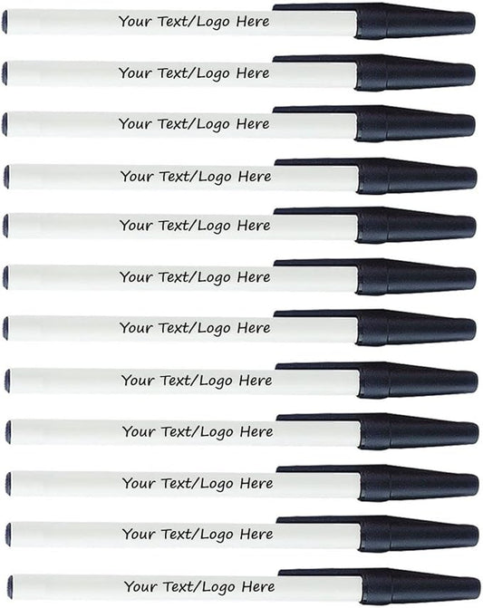 SyPen Personalized Stick Pens With your Custom Logo or Text-500 Pack Bulk-for Businesses, Parties, and Events, Custom Printed Slim Ballpoint Pens with Cap, Black, Black Ink
