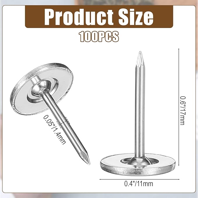 100 Pcs Heavy Duty Thumb Tacks, 7/16 Inch Flat Head Carpet Tacks, Decorative Extra Long Push Pins for Office Home Furniture Upholstery Carpets Wood Surfaces(Silver)