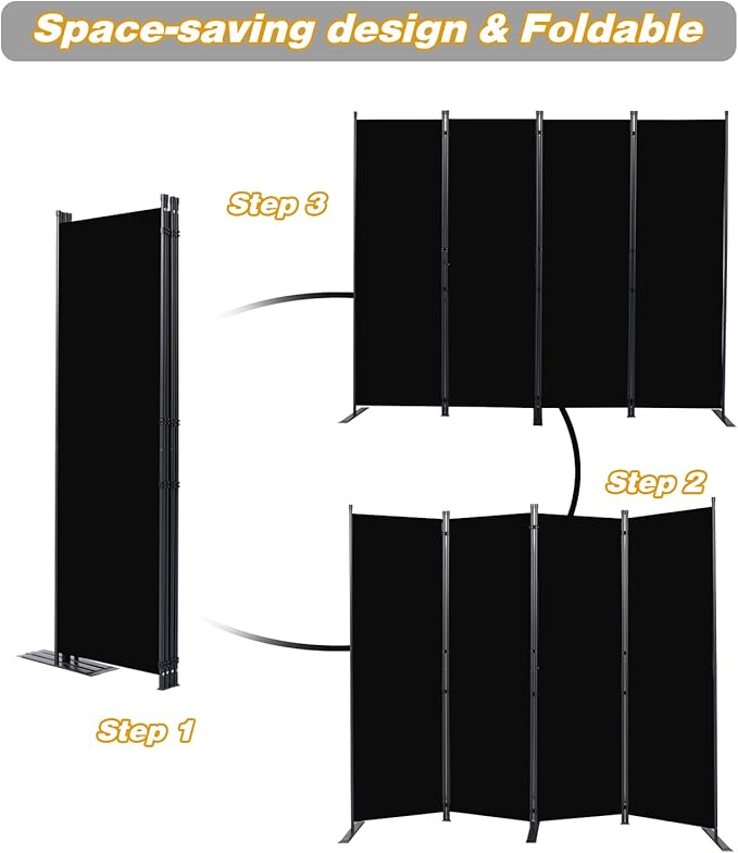 CHOSENM Room Divider, 4 Panel Folding Privacy Screens with Wider Feet, 6 Ft Portable Room Partition for Room Separator, Room Divider Panel 88" W X 71" H, Partition Room Dividers Freestanding，Black