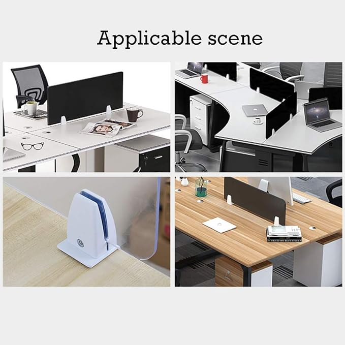 Jhanw Divider Clamp For 1/8" To 0.51" Panel, Adjustable Partition Clamp For 0.32" To 2.04" Desktop, Standing Desk Accessories For Privacy Folders, White Sneeze Guard Holder 2-Pack