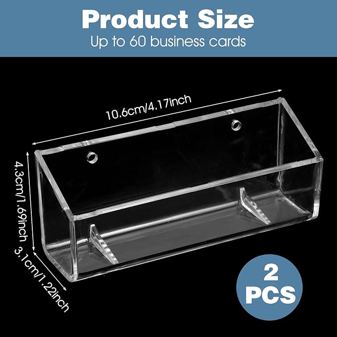 Yolev 2 Pcs Acrylic Business Card Holder Wall Mount Clear Business Card Organizer Hanging Office Calling Cards Display Stand Visiting Cards Desktop Organizer for Home Wall Mount or Place on Desk