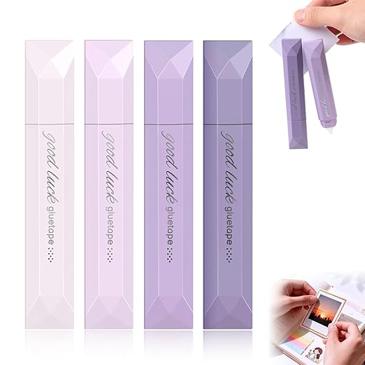 4Pcs Double Sided Tape Pens, 2025 New Multipurpose Double Sided Tape Roller for Scrapbooking, Gift Wrapping, Photo Mounting (Purple)