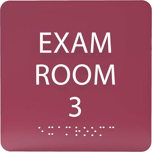 ADA CENTRAL SIGNS - 6" X6" Exam Room 3 Sign - ADA Compliant Tactile Graphics Grade 2 Braille Text Acrylic Wall Signs - Educational Institution Directional Assistance Test Center Door Sign for Schools