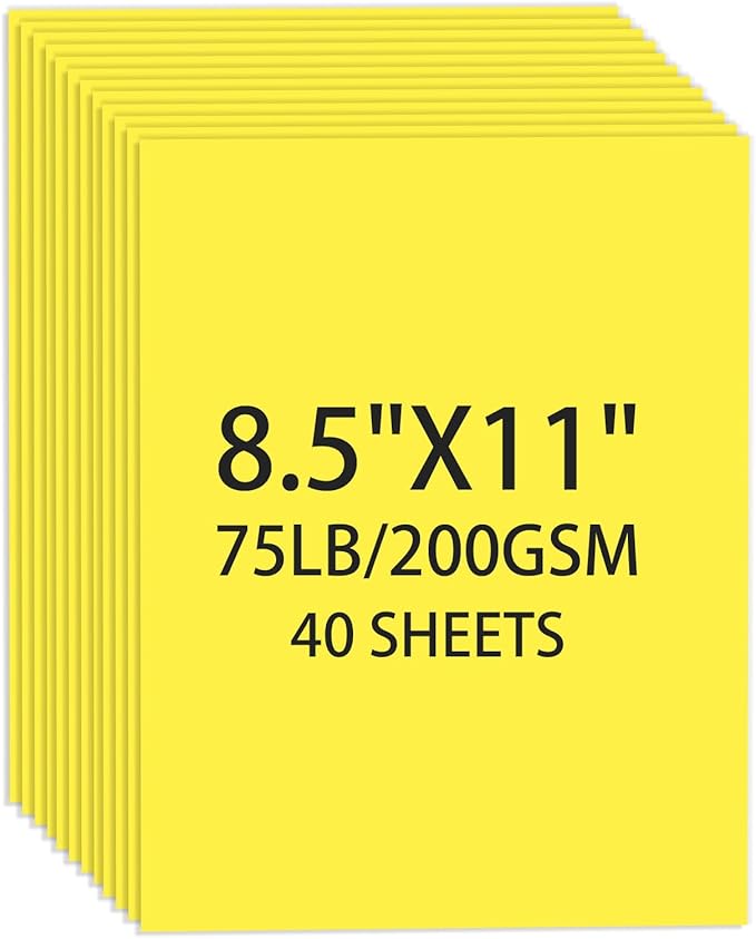 Cardstock 8.5 X 11, 40 Sheets Lemon Yellow Card Stock, 75lb/ 200gsm Vibrant Yellow Color Copy and Printer Paper For Art, Drawing, Invitations, DIY Cards, Craft, Construction, School & Office Supplies