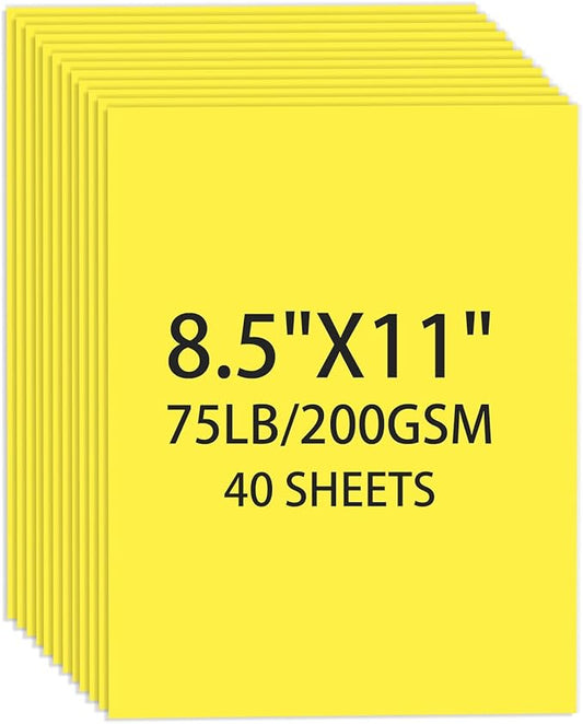 Cardstock 8.5 X 11, 40 Sheets Lemon Yellow Card Stock, 75lb/ 200gsm Vibrant Yellow Color Copy and Printer Paper For Art, Drawing, Invitations, DIY Cards, Craft, Construction, School & Office Supplies