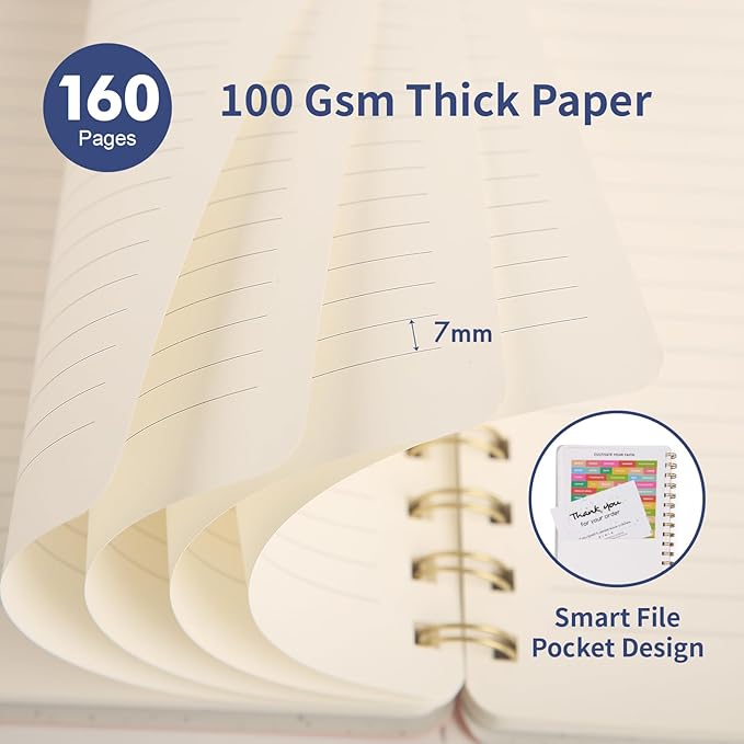 Spiral Notebook-5.75" x 8.125" College Ruled Journal with Inner Pockets and 160 Pages,PU Leather Cover Business Journal, Twin-Wire Binding Notebook Perfect for Office & Home School Supplies 3 pack Pink/NavyBlue/Black