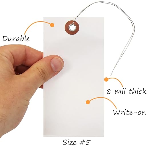 SmartSign Blank Tyvek Shipping Tags with Wire, Size #5 | 4 3/4" x 2 3/8", Pack of 100, White
