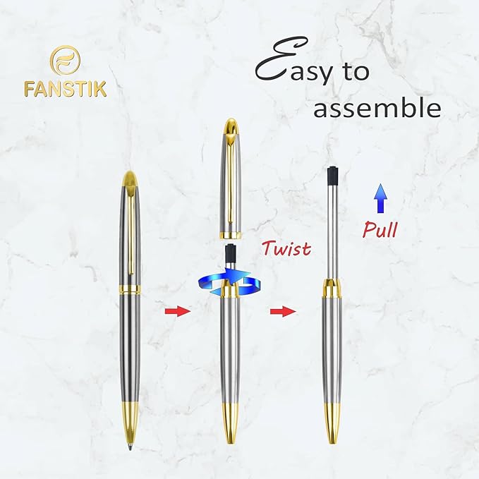 FANSTIK Customized BallPoint pen with name (MADE IN USA), stainless steel, Silver and gold, luxury engraved pen personalized for men and for women. (BallPoint Silver-Gold)