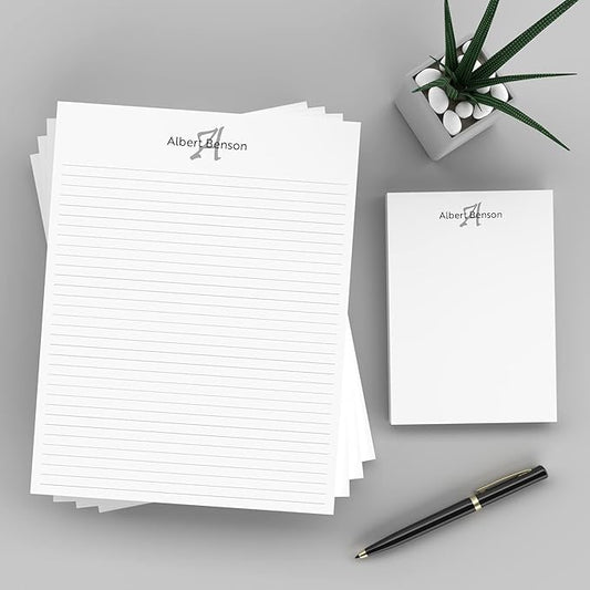 PrintPPS Personalized Monogram Notepads with your Name and Initial - 4 Pack Gift Set of 8.5 x 11 @ 50 Sheets Per Pad - Optional Ruled Lines - Custom Stationery For To Do Checklists, and Gifts