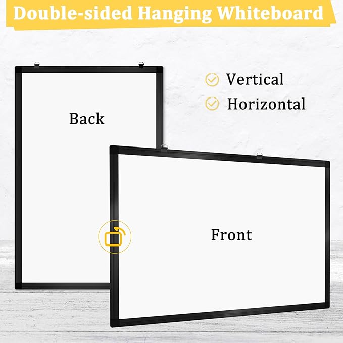 AMUSIGHT Double-Sided Magnetic Whiteboard, 30" x 20" Dry Erase Board Black Aluminum Frame for Wall, White Board Dry Erase Marker Board for Kitchen, Memo, School, Home, Office
