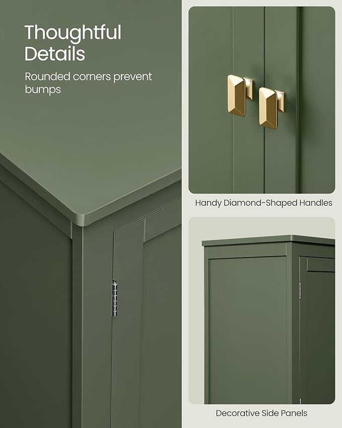 VASAGLE Floor Storage Cabinet, Freestanding Storage Unit with 4 Doors, Adjustable Shelves, 11.8 x 23.6 x 43.3 Inches, for Entryway, Bathroom, Forest Green UBBC552C01