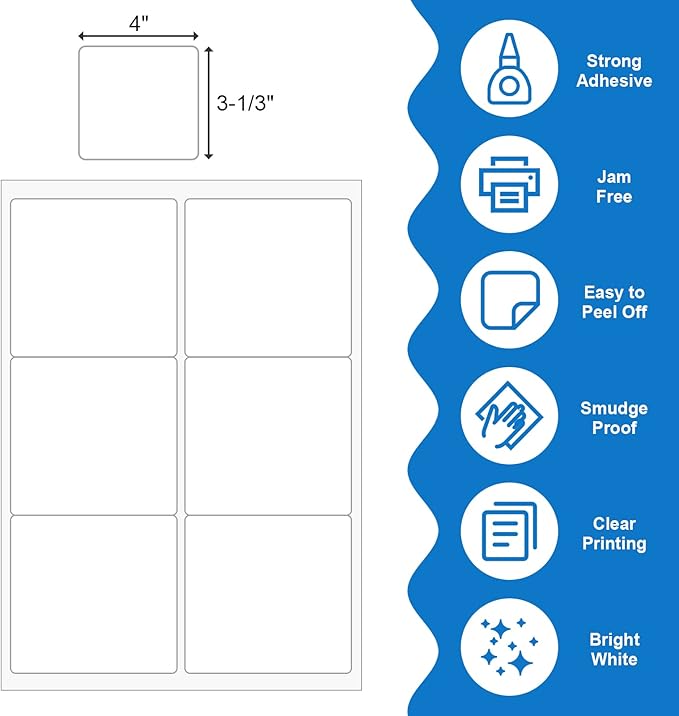 BESTEASY Sticker Labels Compatible Laser/Ink Jet Shipping Labels (8000 Sheets, 6 up-3-1/3 x 4")