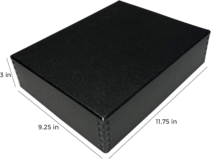 Lineco Museum Archival Storage Box, 9.25x11.75x3 in. Drop Front Design. Acid-Free with Metal Edge. Organize Photos, Pictures, Prints, Documents, Crafts, DIY. Black, 2 Pack