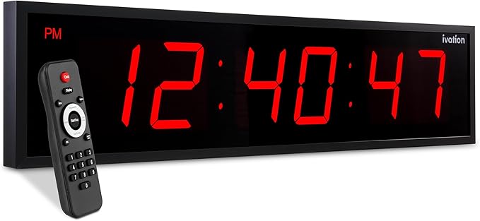 Ivation Oversized 36" Large Digital LED Clock | Big Digital Clock w/Multi-Function Display – Stopwatch, Timer, Alarms, Temp & Date | 6 Brightness Levels, Time Memory & Remote (Red)