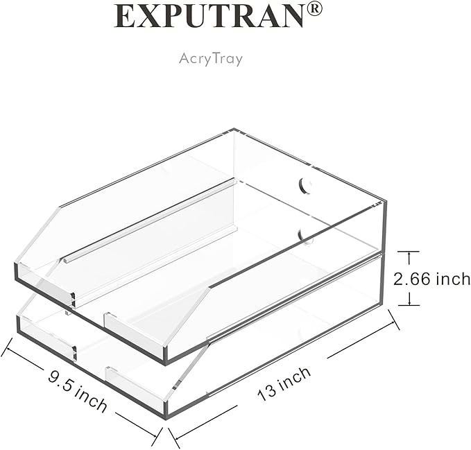 EXPUTRAN (2pcs Pack) Stackable Clear Acrylic Paper Trays, Desk File Organizer, A4 Paper Holder, Letter Tray