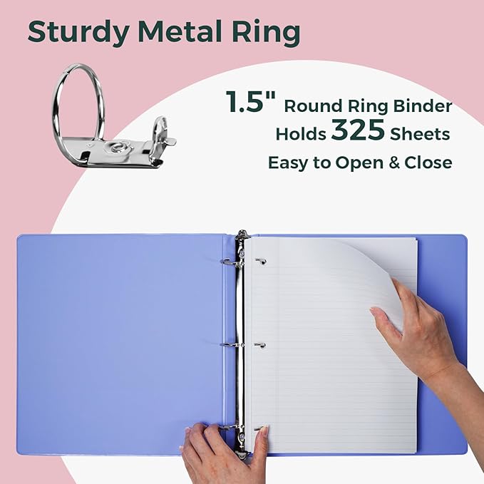 POPRUN 3 Ring Binder 1.5 Inch, PVC-Free, Holds 325 Sheets of 8.5 x 11 Paper, Extra Durable Organizer with 2 Pockets for School & Office, Heavy-Duty, 4 Pack, Prussian Blue