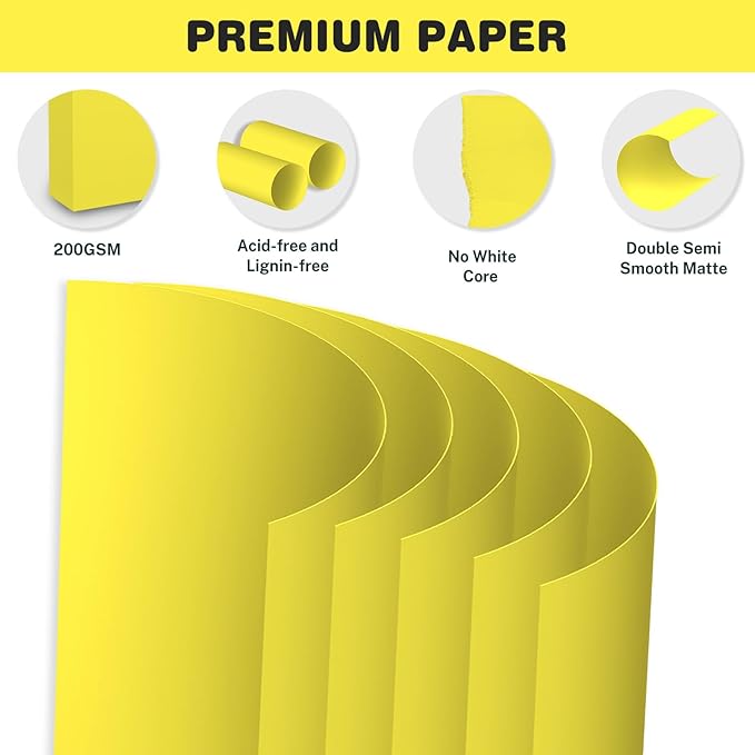 Cardstock 8.5 X 11, 40 Sheets Lemon Yellow Card Stock, 75lb/ 200gsm Vibrant Yellow Color Copy and Printer Paper For Art, Drawing, Invitations, DIY Cards, Craft, Construction, School & Office Supplies