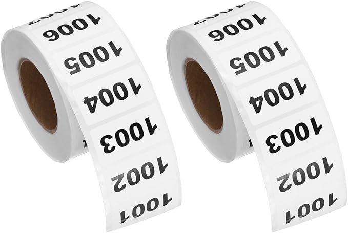 PATIKIL 0.8 x 1.6 Inch Inventory Number Sticker, 2 Roll 1002 to 2000 Consecutive Number Labels Self-Adhesive Labels Tag 1000 Stickers for Office Warehouse Numbering Classification, Black