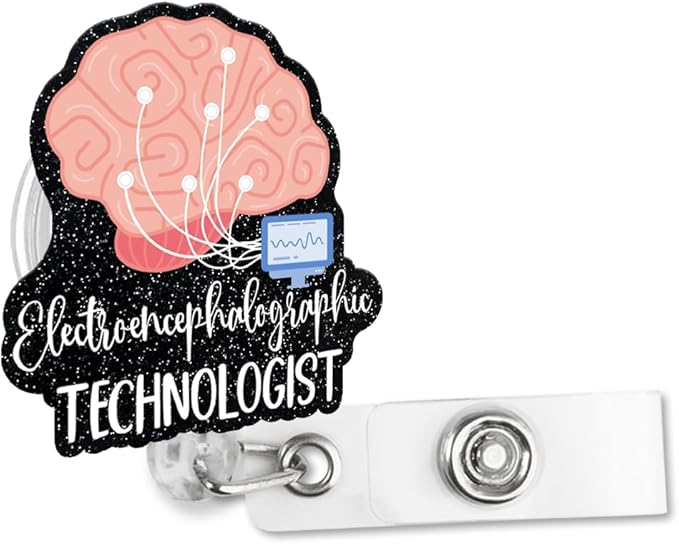 Sixrip Electroencephalographic Technician Retractable Glitter Badge Reel with Alligator Clip, Funny Badge Holder Gift for Electroencephalophy Tech EEG Doctor Nurse Nervous System Medical Office Work