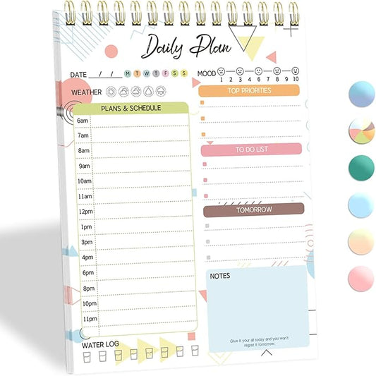 Tlenpo To Do List Notebook Pad, Daily Planner Notepad, 60 Sheets Double Sided Spiral Notebook, Perfect for Daily Tasks, Goal Setting, Home, School, 5.1 x 7 Inch, Boho