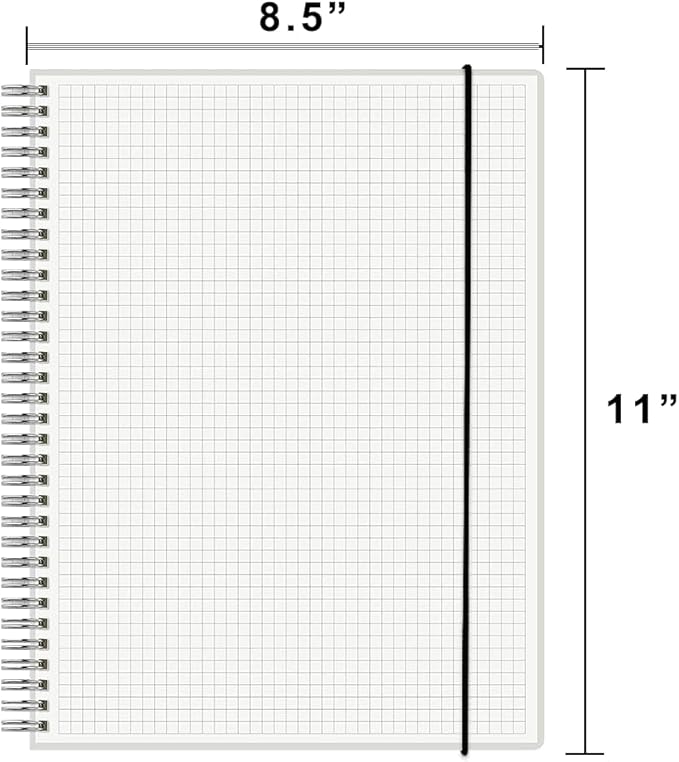 120 GSM Thick Paper Graph Spiral Notebooks 8.5" × 11" with Removable Elastic Band and Transparent Hard Cover, 2PCS Large Size Grid Notepads 160 Pages per Pack for Students, Engineers (2 Pack, A4)
