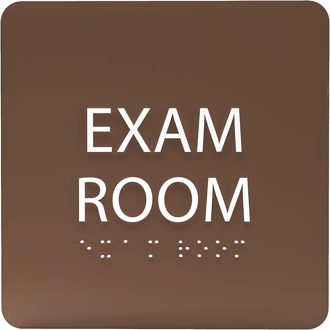 ADA CENTRAL SIGNS - 6" X6" Exam Room Sign - ADA Compliant Tactile Graphics Grade 2 Braille Text Acrylic Wall Signs - Educational Institution Directional Assistance Test Center Door Sign for Schools