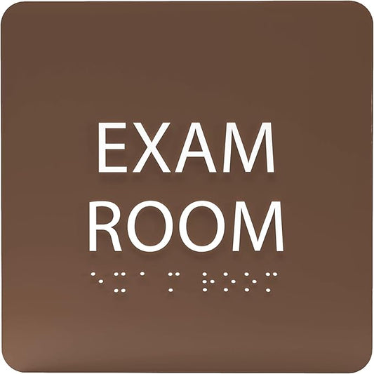 ADA CENTRAL SIGNS - 6" X6" Exam Room Sign - ADA Compliant Tactile Graphics Grade 2 Braille Text Acrylic Wall Signs - Educational Institution Directional Assistance Test Center Door Sign for Schools