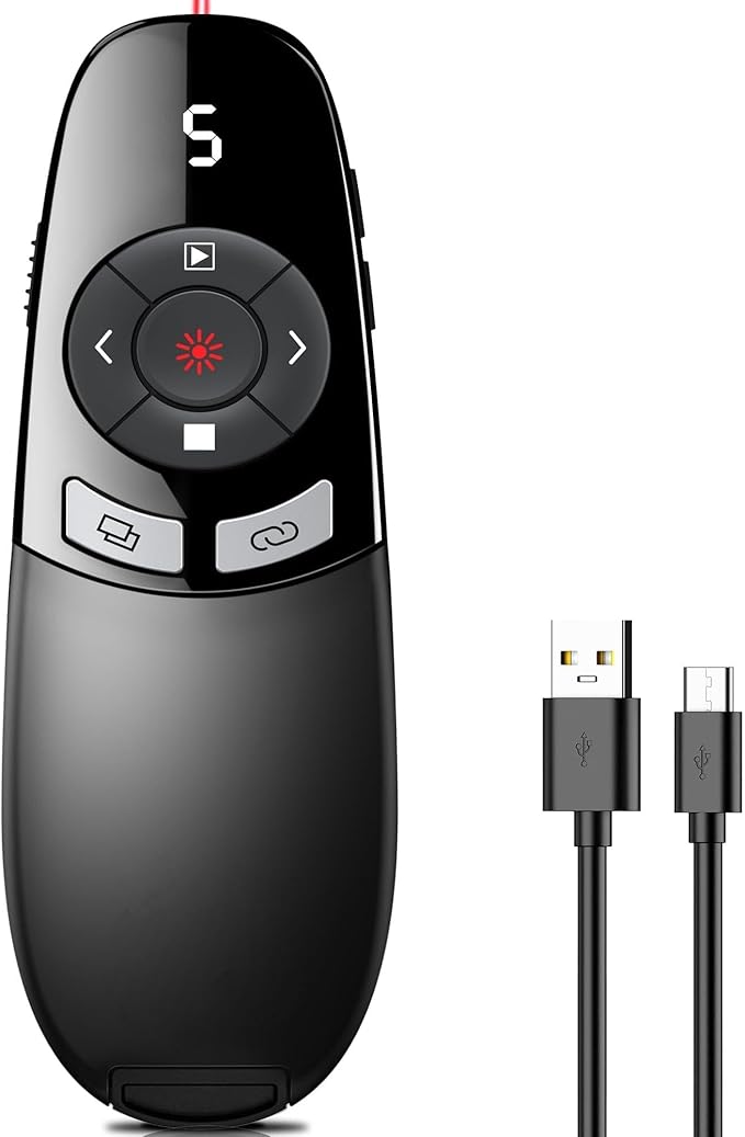 [Timer LCD Display] Rechargeable Presentation Clicker Wireless Presenter Remote w Laser Pointer Long Range Power Point Clicker Slide Clicker for Office Classroom Teacher