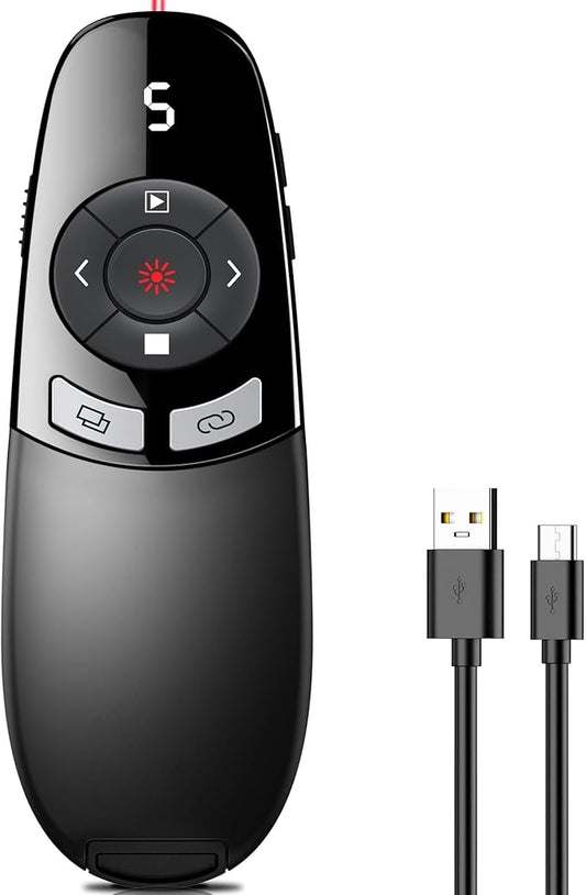 [Timer LCD Display] Rechargeable Presentation Clicker Wireless Presenter Remote w Laser Pointer Long Range Power Point Clicker Slide Clicker for Office Classroom Teacher