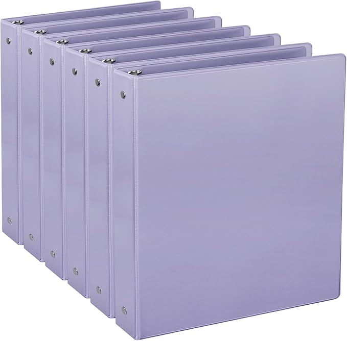 CIXILDTS 1-Inch Binders, Standard 3 Ring Binder Fit Letter Size Paper, Presentation Round Ring Binders, 6-Pack, Purple