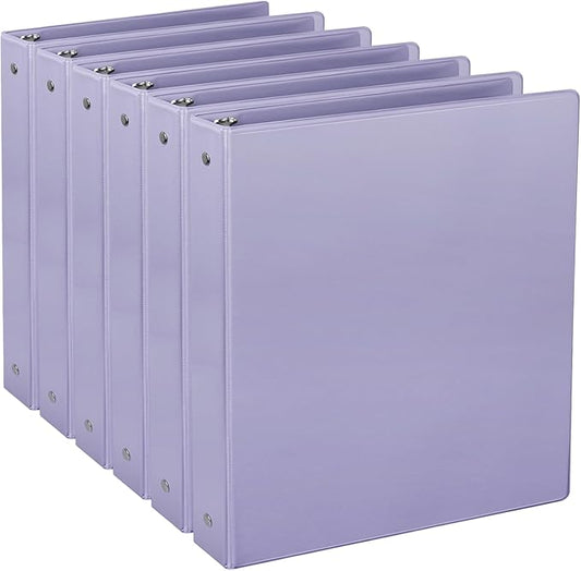 CIXILDTS 1-Inch Binders, Standard 3 Ring Binder Fit Letter Size Paper, Presentation Round Ring Binders, 6-Pack, Purple