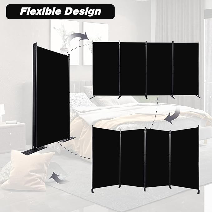 CHOSENM Room Divider, 4 Panel Folding Privacy Screens with Wider Support Feet, 6 Ft Portable Room Partition for Room Separator, 136" W X 71" H, Black