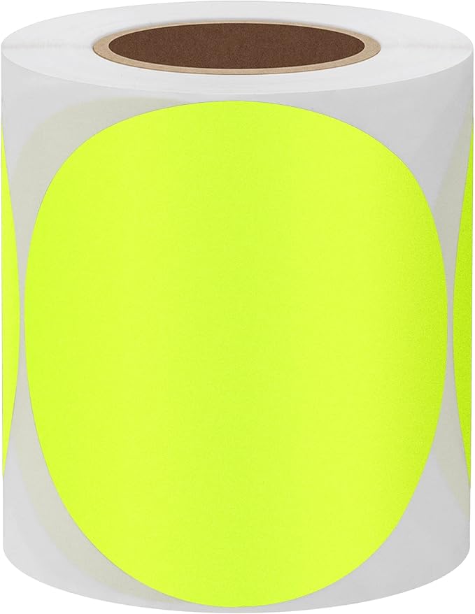 Hybsk Round Color Coding Circle Dots Labels Warehouse Inventory Organizer Stickers (3 inch, Fluorescent Yellow)