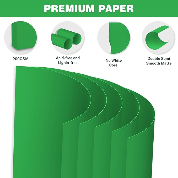 Cardstock 8.5 X 11, 40 Sheets,Christmas Green Card Stock, 65lb/ 180gsm,Dark Green Copy and Printer Paper For Art, Drawing, Invitations, DIY Cards, Craft, Construction, School & Office Supplies
